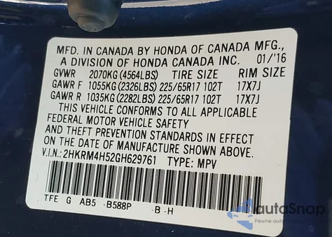 2016 Honda Cr-V Ex from USA, damaged, VIN 2HKRM4H52GH629761